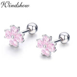 925 Silver Pink CZ Flower Stud Earrings for Girls
