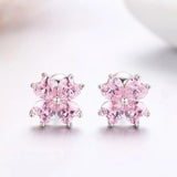 925 Silver Pink CZ Flower Stud Earrings for Girls
