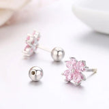 925 Silver Pink CZ Flower Stud Earrings for Girls