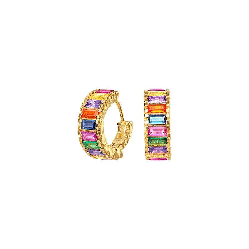 925 Silver Rainbow Zircon Hoop Earrings for Women