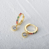 925 Silver Rainbow Zircon Hoop Earrings for Women