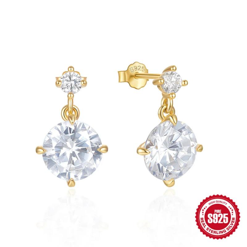 925 Sterling Silver Zircon Stud Earrings, Sparkling Wedding Jewelry