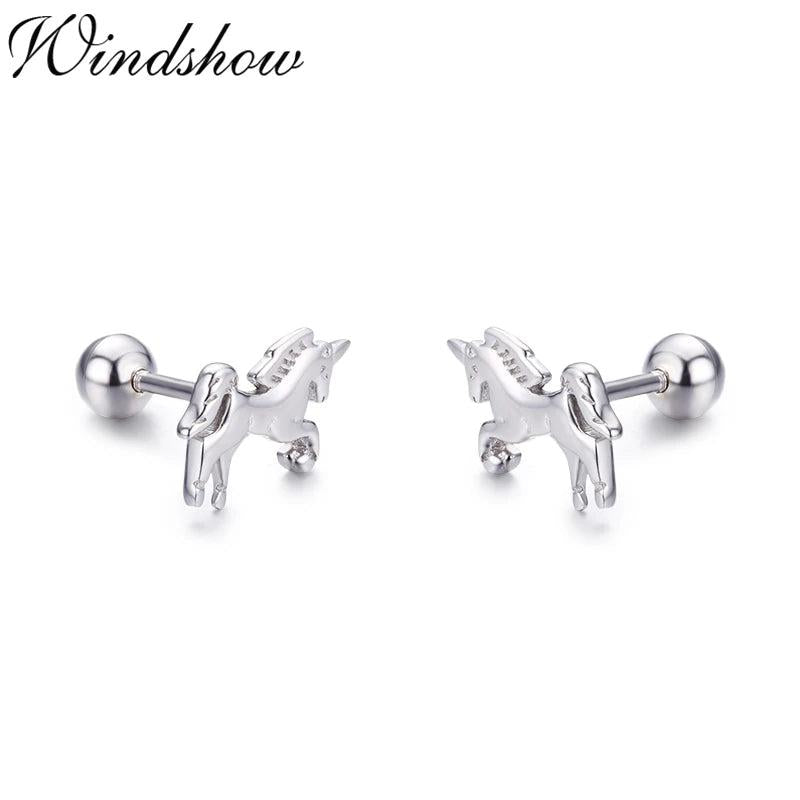 925 Silver Unicorn Horse Stud Earrings for Women Girls Kids Baby