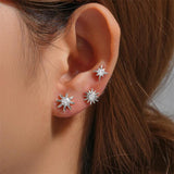 925 Silver Star Piercing Bar Stub Earring Set Women Jewelry Party Gift