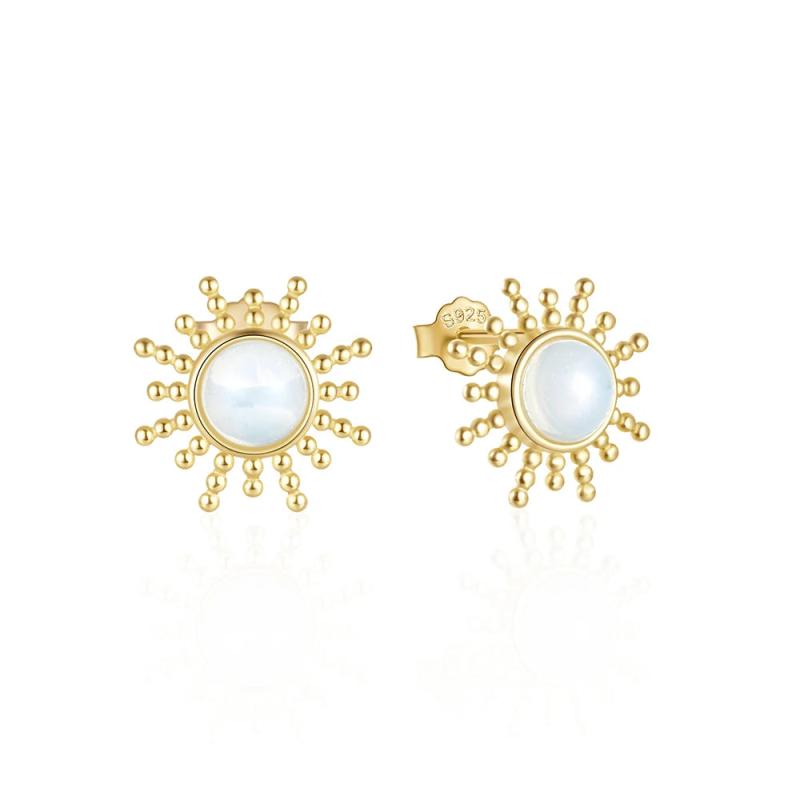 925 Silver Opal Sun Piercing Earrings Retro Jewelry Gift