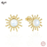 925 Silver Opal Sun Piercing Earrings Retro Jewelry Gift