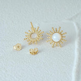 925 Silver Opal Sun Piercing Earrings Retro Jewelry Gift