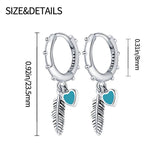 925 Silver Sapphire Zircon Stud Earrings Hot Feather Heart Hoop Earring