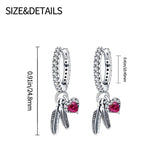 925 Silver Sapphire Zircon Stud Earrings Hot Feather Heart Hoop Earring