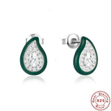 925 Silver Water Drop Stud Earrings Crystal Ear Studs Retro Jewelry