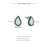 925 Silver Water Drop Stud Earrings Crystal Ear Studs Retro Jewelry