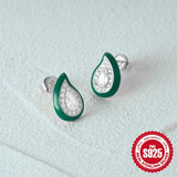 925 Silver Water Drop Stud Earrings Crystal Ear Studs Retro Jewelry