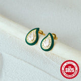 925 Silver Water Drop Stud Earrings Crystal Ear Studs Retro Jewelry