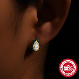 925 Silver Water Drop Stud Earrings Crystal Ear Studs Retro Jewelry