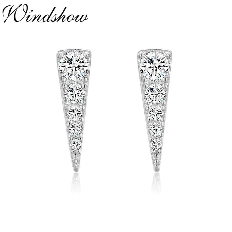 925 Silver Rainbow CZ Spike Stud Earrings For Women Girls Kids