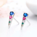 925 Silver Rainbow CZ Spike Stud Earrings For Women Girls Kids