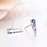 925 Silver Rainbow CZ Spike Stud Earrings For Women Girls Kids