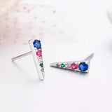 925 Silver Rainbow CZ Spike Stud Earrings For Women Girls Kids