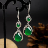 Green Jade Chalcedony Water Drop Earrings 925 Silver Jadeite Jewelry