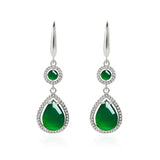Green Jade Chalcedony Water Drop Earrings 925 Silver Jadeite Jewelry