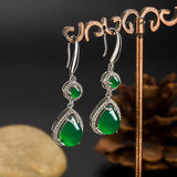 Green Jade Chalcedony Water Drop Earrings 925 Silver Jadeite Jewelry