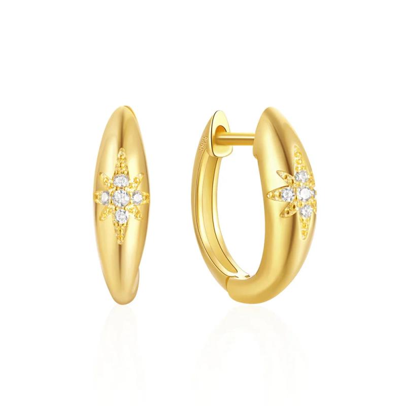925 Silver Star CZ Zircon Buckle Hoops 18K Earrings
