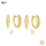 925 Silver Star CZ Zircon Buckle Hoops 18K Earrings