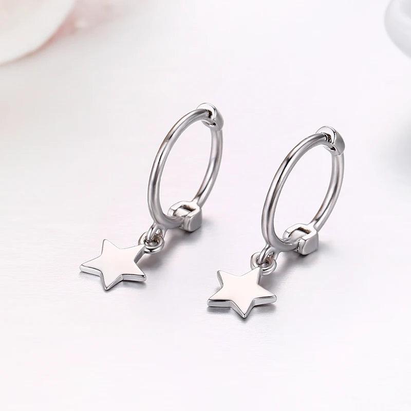 925 Silver Star Charms Hoops Earrings for Girls