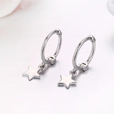 925 Silver Star Charms Hoops Earrings for Girls