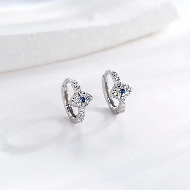 925 Silver Evil Eye Huggie Hoop Earrings for Women Girls