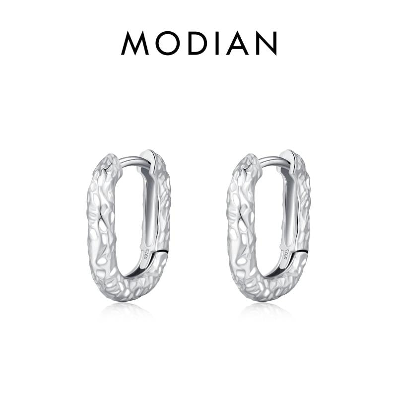 U Shape Texture Hoop Earrings 925 Sterling Silver Ear Buckles For Women