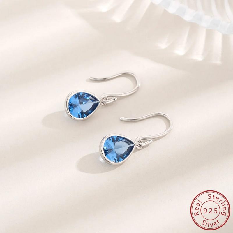 S925 Sterling Silver Water Drop Sapphire Earrings