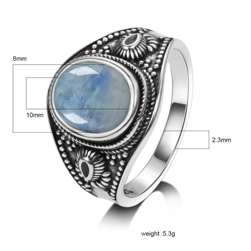 Natural Moonstone S925 Silver Ring Men Women Party Weeding Anniversary