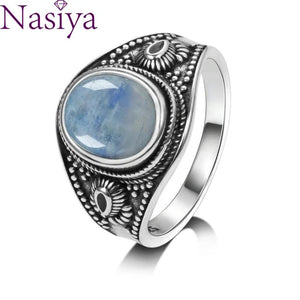 Natural Moonstone S925 Silver Ring Men Women Party Weeding Anniversary
