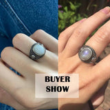 Natural Moonstone S925 Silver Ring Men Women Party Weeding Anniversary