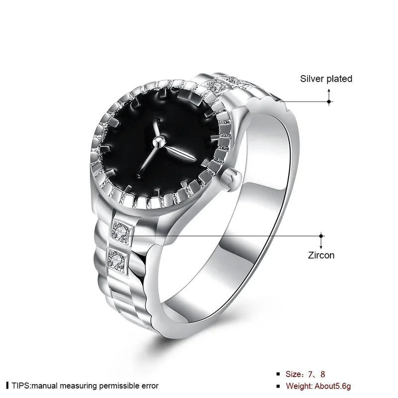 925 Silver Zircon Watch Shape Ring Women Wedding Gift