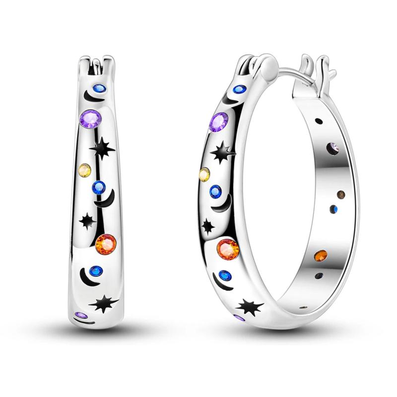 925 Silver Colorful Moon & Starry Sky Earrings Women's Date Jewelry