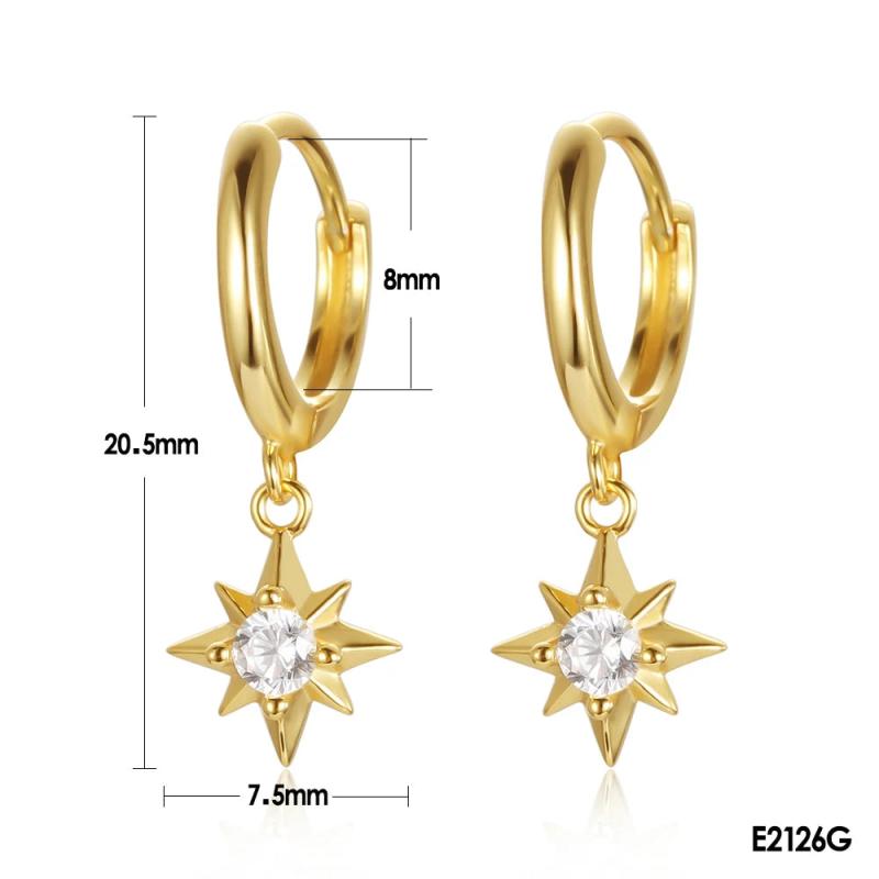 925 Silver Star Cross Geometry Hoop Earrings Crystal Piercing Jewelry