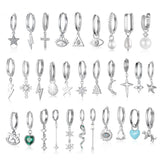 925 Silver Star Cross Geometry Hoop Earrings Crystal Piercing Jewelry