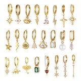 925 Silver Star Cross Geometry Hoop Earrings Crystal Piercing Jewelry