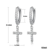 925 Silver Star Cross Geometry Hoop Earrings Crystal Piercing Jewelry
