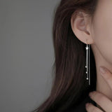 925 Silver Zircon Star Tassel Drop Earrings for Women, Girls