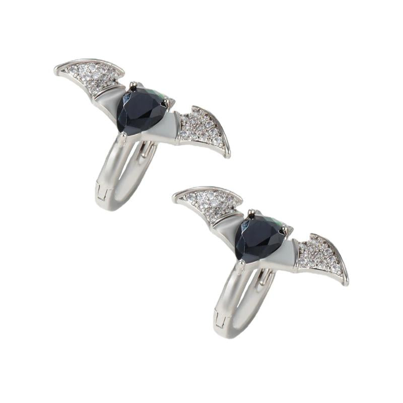 925 Silver Droplet Zircon Bat Ear Buckle Earrings