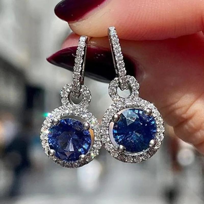 Lab Sapphire Dangle Earrings 925 Sterling Silver Wedding Drop Earrings