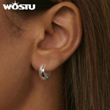925 Silver Hoop Earrings Platinum Plated Ear Buckle