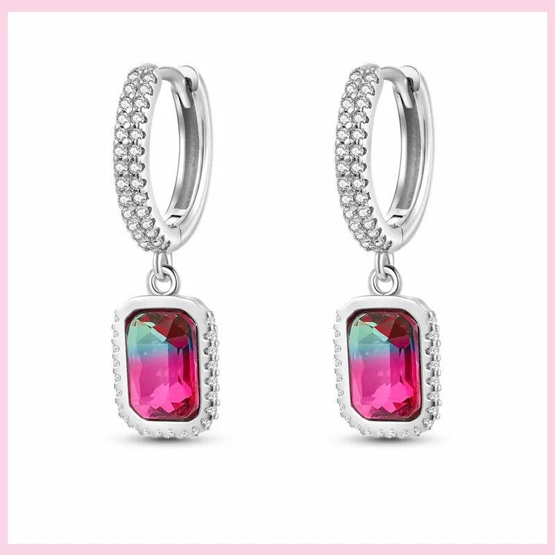925 Silver Cat Footprint Pink Zirconia Earrings