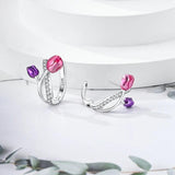 925 Silver Cat Footprint Pink Zirconia Earrings