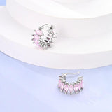 925 Silver Cat Footprint Pink Zirconia Earrings