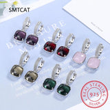 925 Silver Multicolor Square Earrings AAAAA Zircon Circle Earrings