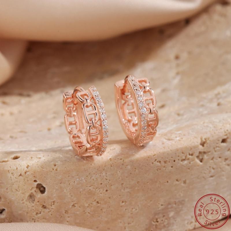 S925 Silver Geometric Earrings with Rose and Zircon for Daily or Dating